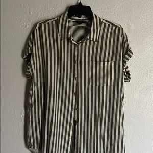 Jane and Delancey Olive and White Striped Button Down Shirt